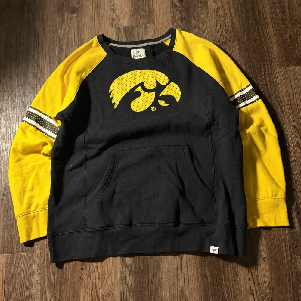 Fanatics‎ Iowa Hawkeyes Black Yellow Raglan Crewneck Sweatshirt Mens 2XL